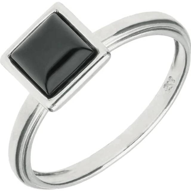 Sterling Silver Whitby Jet Square Plain Stacking Ring