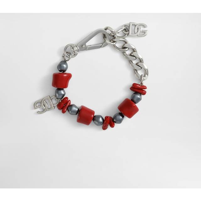 Dolce & Gabbana Metal Bracelet With Coral Details And Logo - Man Bijoux Silver Metal Onesize