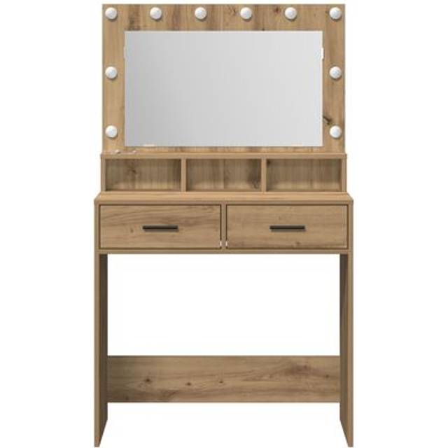 Sminkbord med LED-lampor i Artisan Ek, 79x41x135 cm