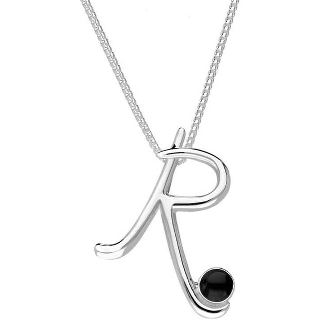 Sterling Silver Whitby Jet Love Letters Initial R Necklace - Option1 Value Silver