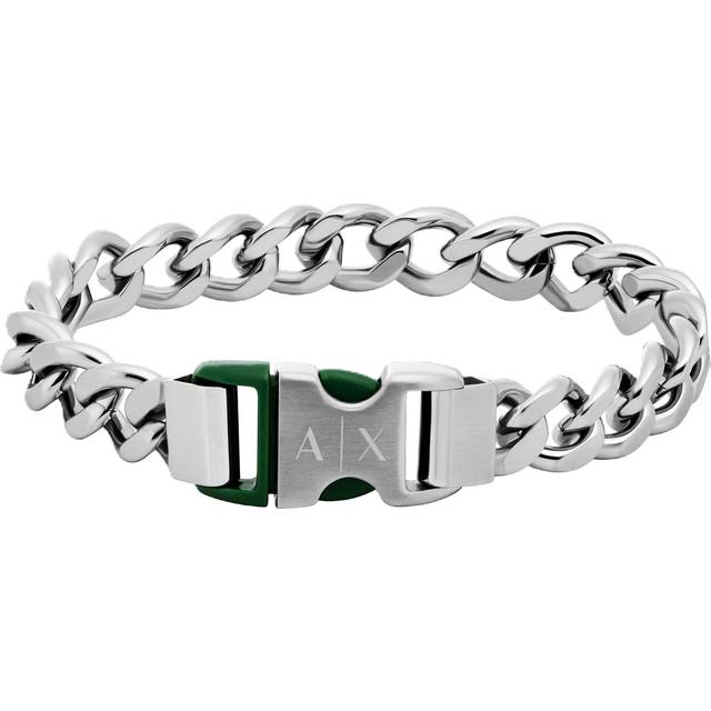 Armani Exchange Men's Green Nylon Stainless Steel Curb Chain Buckle Bracelet