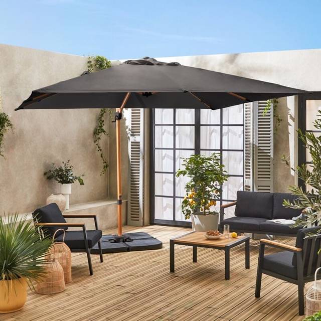 Sweeek - 3x3m square cantilever parasol, Falgos, Grey, with cover included