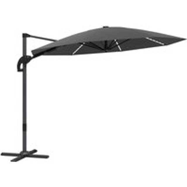 Outsunny 3(m) Garden Parasol w/ Lights, Crank Handle & Cross Base, Dark Grey, Grey