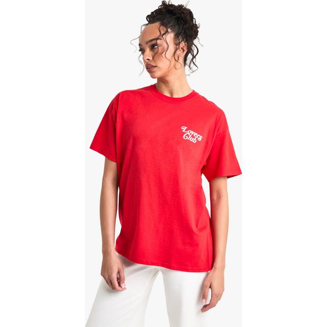 Womens Lovers Club Oversized T-shirt - Red - XS