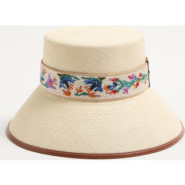 Valentino Garavani ANTIBES STRAW BUCKET HAT WITH LEATHER TRIM AND RAMAGE RIBBON Woman NATURAL/SADDLE BROWN L