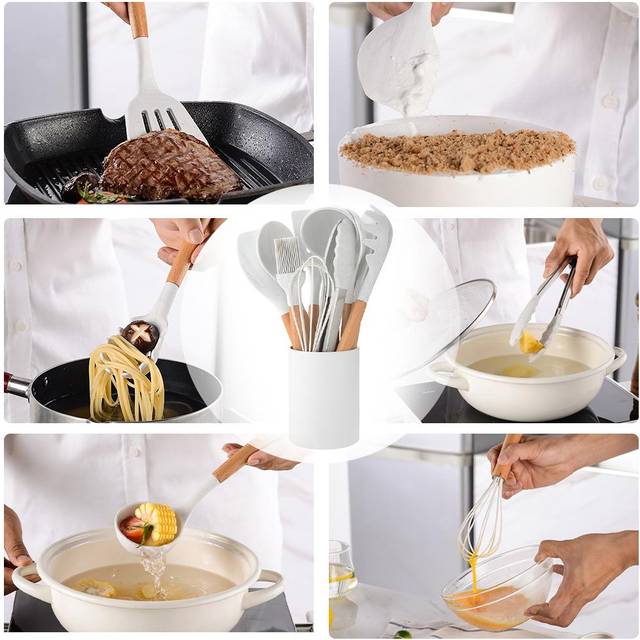 Silicone Cooking Utensil Set Non-stick Kitchen Utensils Set 11 PCS Heat Resistant Kitchen Tools white