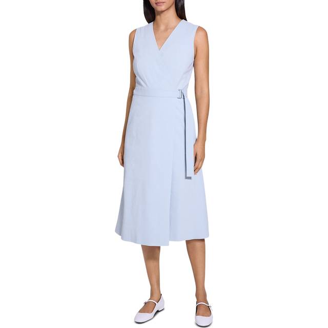 A-Line Crunch Linen Wrap Dress - PEARL BLUE - 2