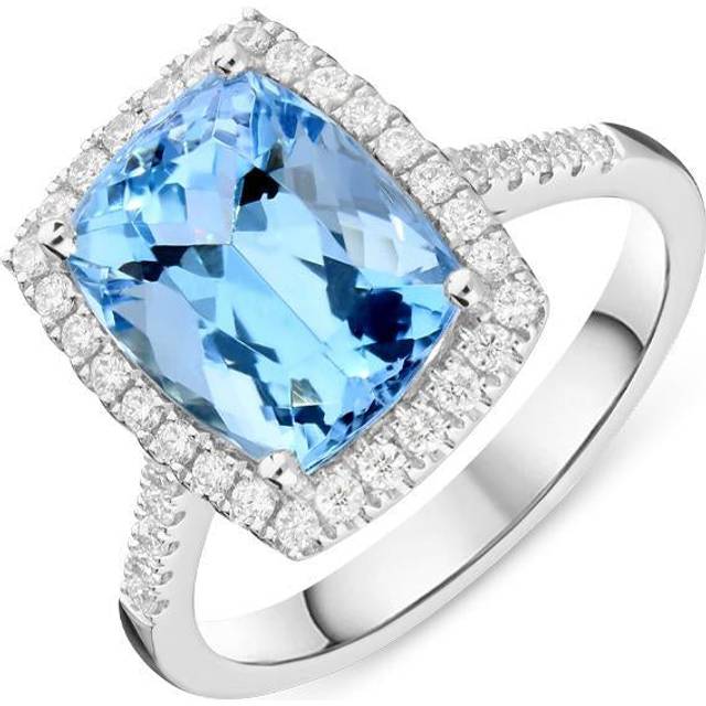18ct White Gold 3.93ct Aquamarine 0.33ct Diamond Cushion Cut Ring