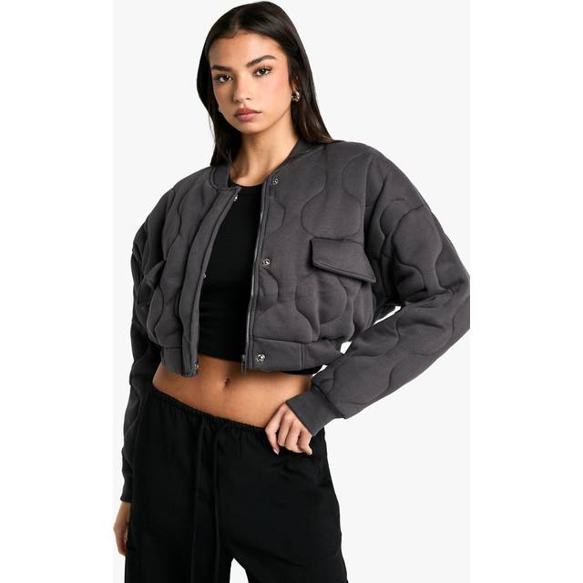 Womens Onion Quilt Bomber Jacket - Grey - 16, Grey