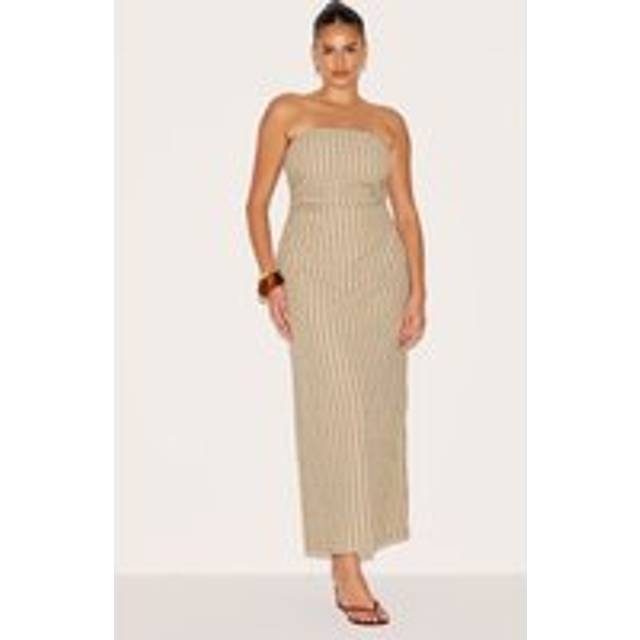 Plus Stone Striped Bandeau Ruched Shift Dress, White - 24