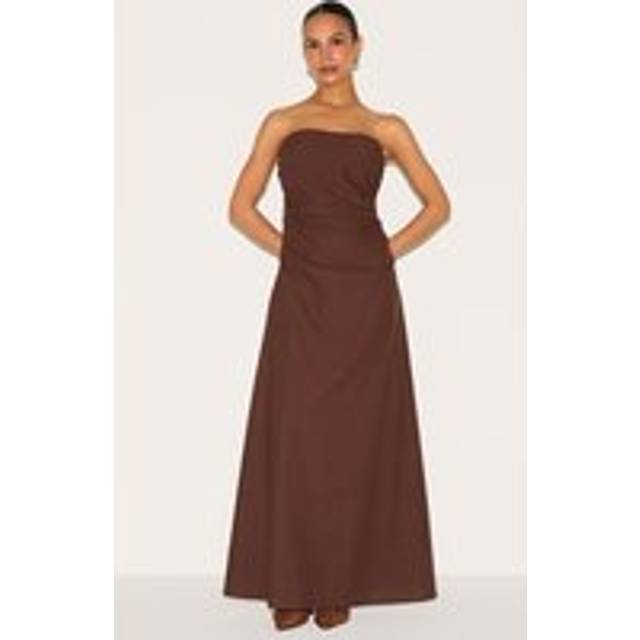 Petite Chocolate Linen Look Bandeau Maxi Dress, Chocolate - 10