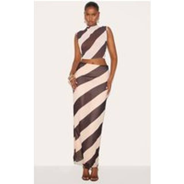 Cream Sheer Stripe Chiffon Maxi Skirt, White - 12
