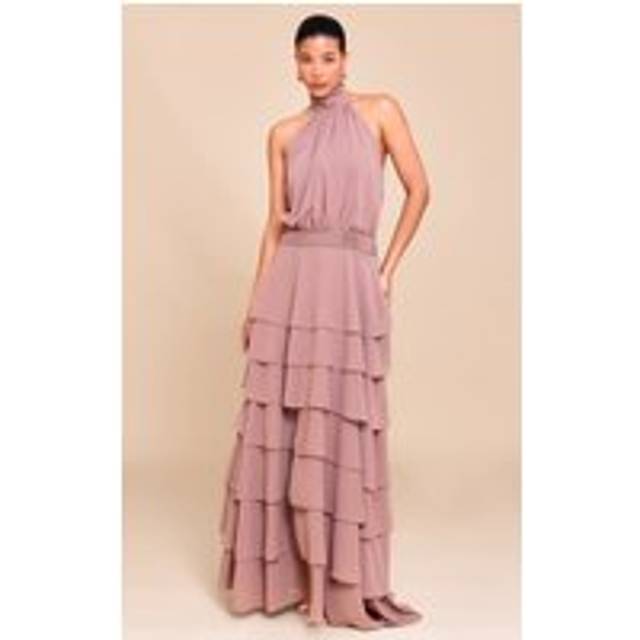 Taupe Chiffon Tiered Maxi Dress, Brown - 12