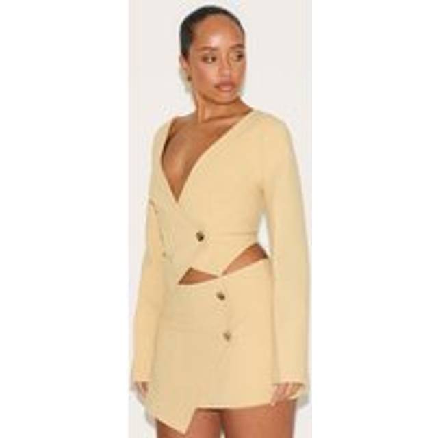 Shape Lemon Linen Look Asymmetrical Hammered Button Blazer - 6