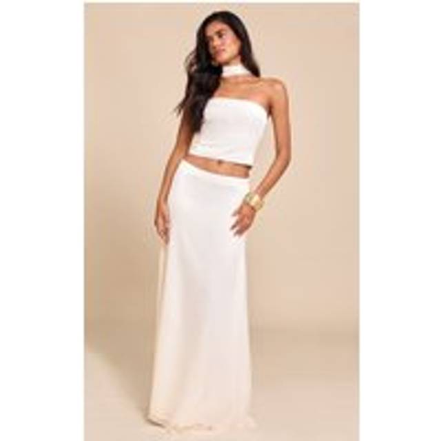 Cream Chiffon Maxi Skirt, White - 10