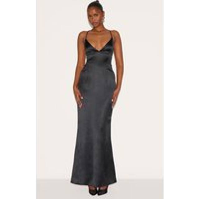 Black Satin Tie Back Maxi Dress, Black - 10