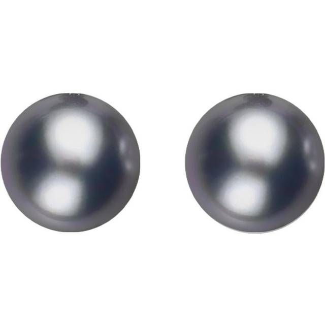 Sterling Silver 10mm Black Freshwater Pearl Stud Earrings - Silver