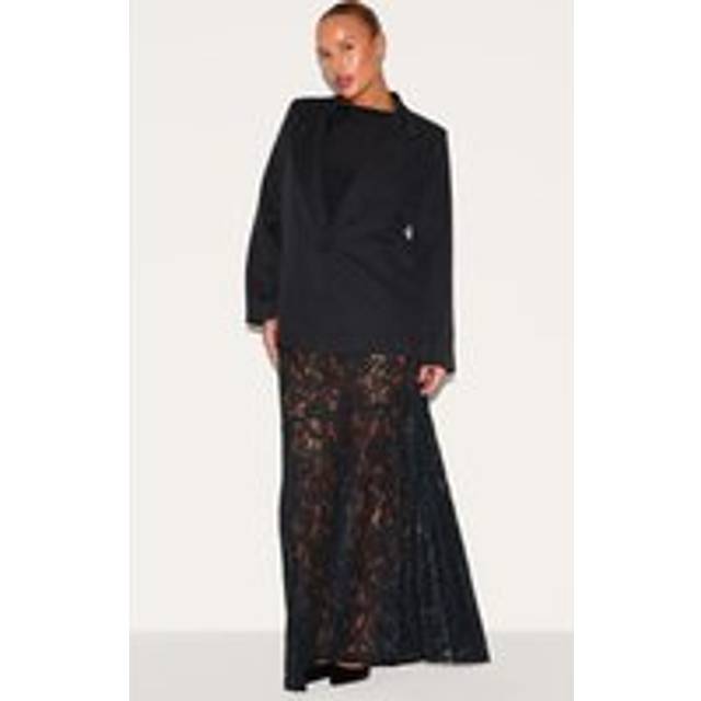 Plus Black Floral Lace Sheer Maxi Skirt, Black - 24