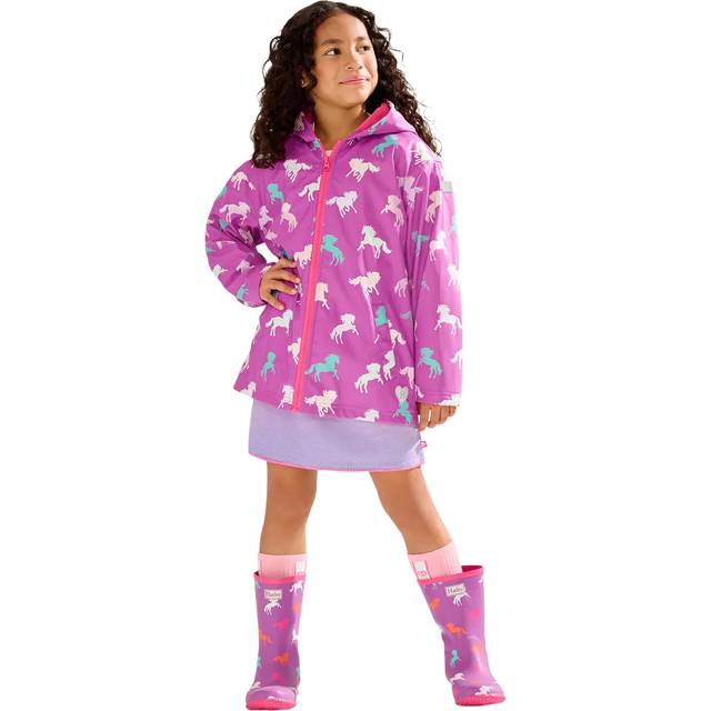 Hatley Girls Leaping Horses Zip Up Rain Jacket - Purple, Purple, Size 7 Years - 7 YEARS