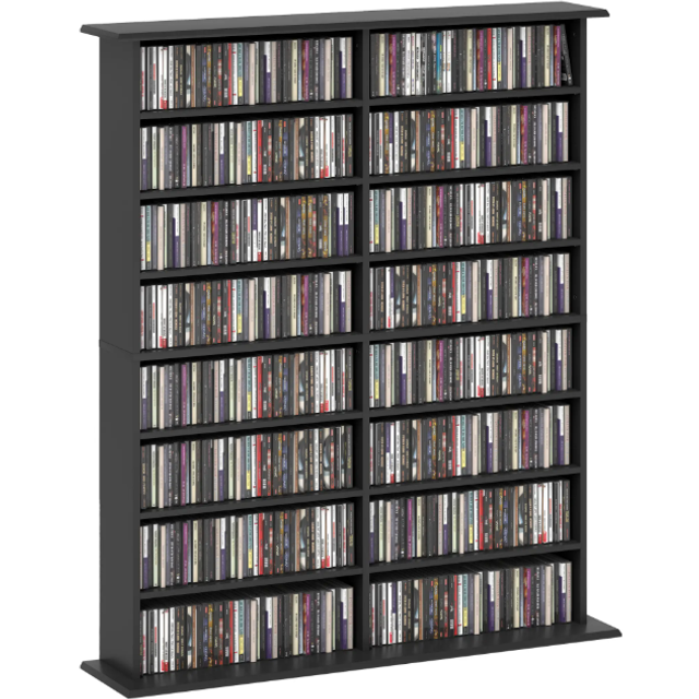 Homcom cd storage unit dvd tower blu-ray storage shelf for office, black
