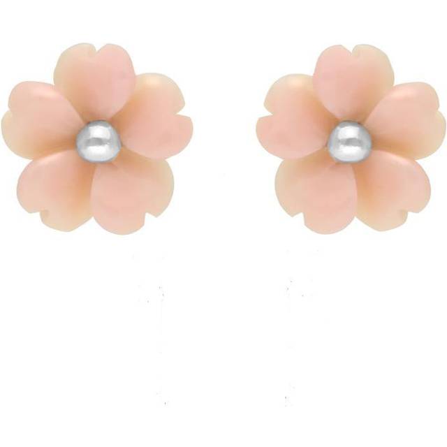 Sterling Silver Pink Conch Tuberose 8mm Gypsophila Stud Earrings