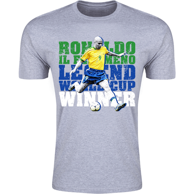 Ronaldo Brazil Legend T-Shirt (Grey) - Kids XS Polyester Made By: Gildan