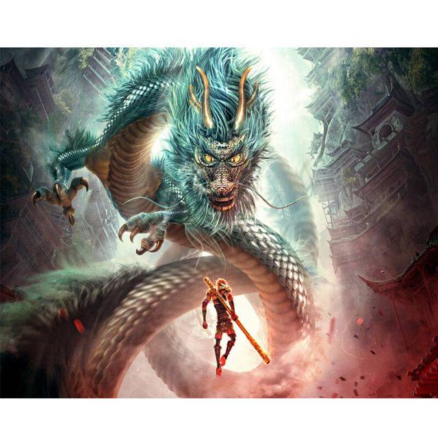 Diamond Painting Monkey King Hero Fight Dragon Full Drill Cross Stitch Diamond Embroidery 20X30CM