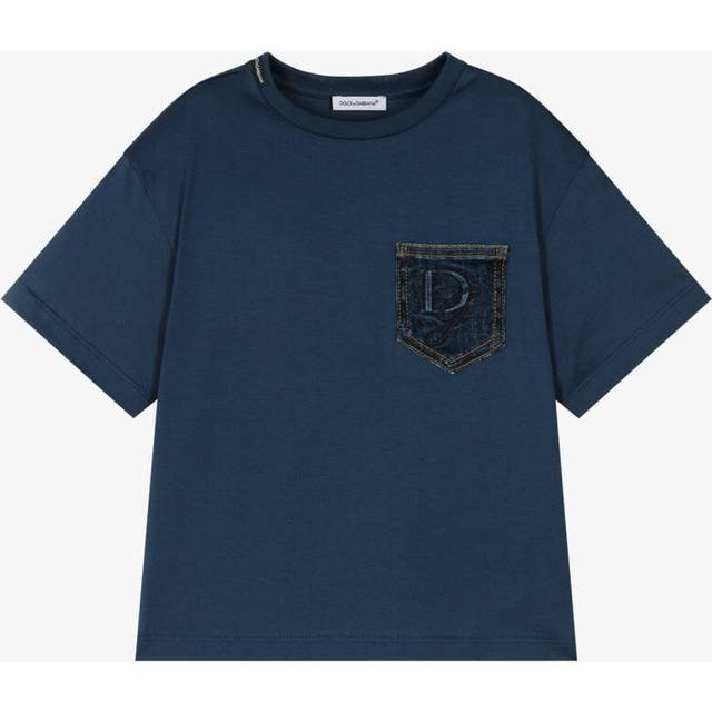 Dolce & Gabbana Boys Blue Denim Pocket Cotton T-Shirt - 4 year