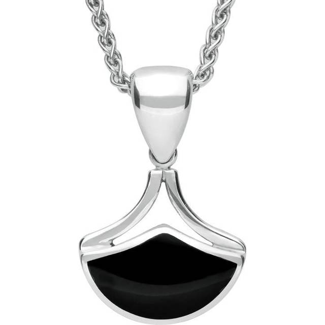 Sterling Silver Whitby Jet Fan Shaped Necklace - Silver