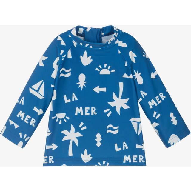 Petit Bateau Baby UV Beach Print Long Sleeve Swim Top, Mid Blue/Mallow