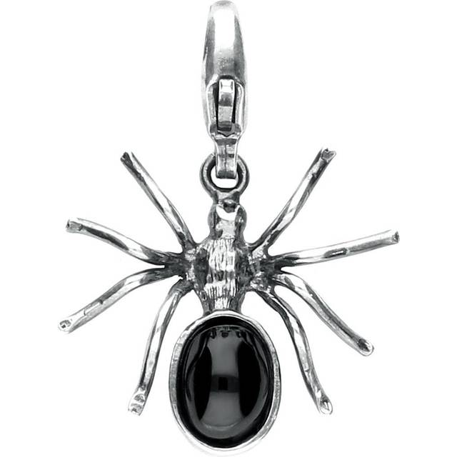 Sterling Silver Whitby Jet Spider Clip Charm - Silver