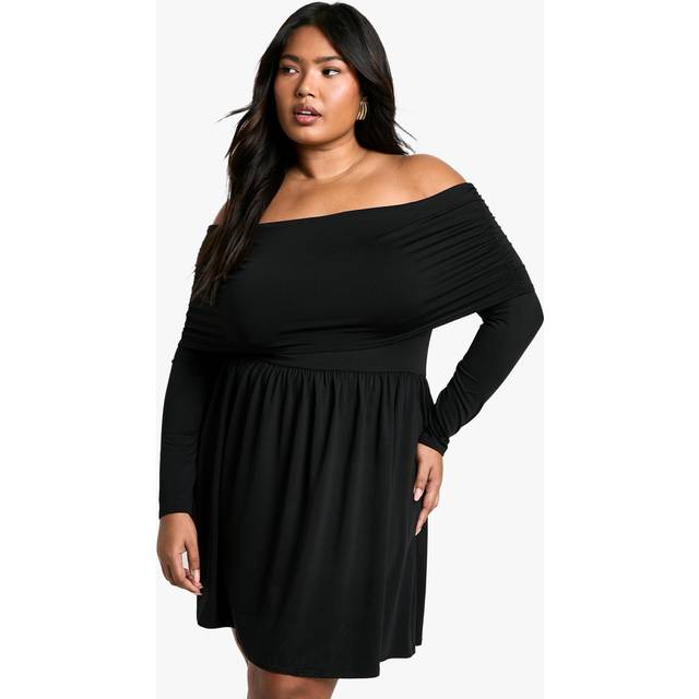 Womens Plus Jersey Off Shoulder Skater Dress - Black - 16, Black