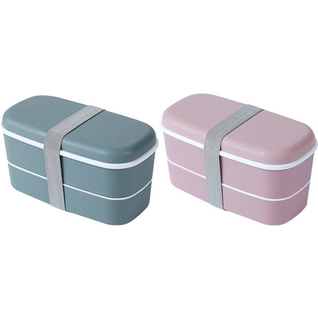 Microwavable 2 Layer Lunch Box with Compartments Leakproof Pink