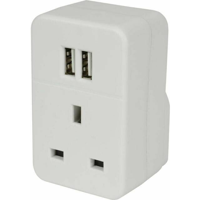 Plug Through UK Mains Charger with Dual USB Ports 2.4A for Smartphone / Tablet