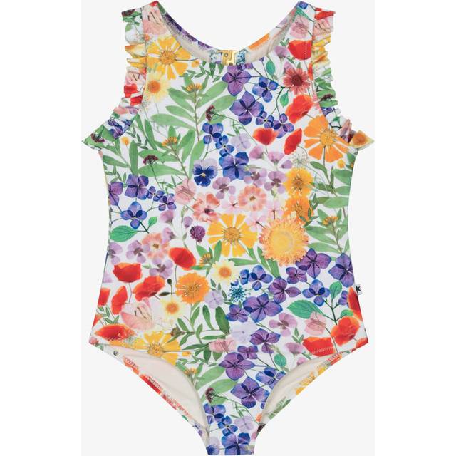 Molo Girls Floral Ruffle Swimsuit With Open Back (Upf50+) - Purple - 6 year