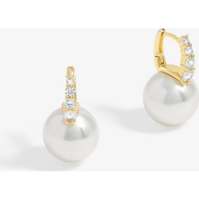 MOOD Mood Gold Cream Pearl And Crystal Hoop Earrings