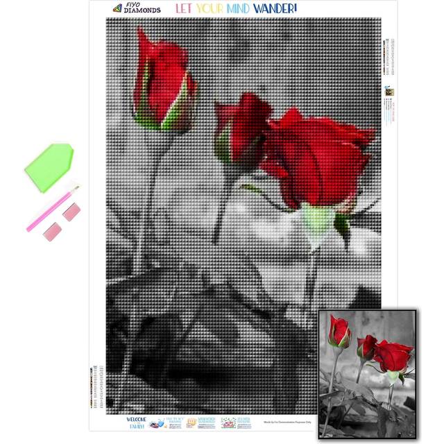 5D Diamond Art Painting Three Red Roses Pictures of Rhinestones Flower Diamond Embroidery Cross Stitch Mosaic Sale Home Decortion Wall Art Full Round (20X30CM)