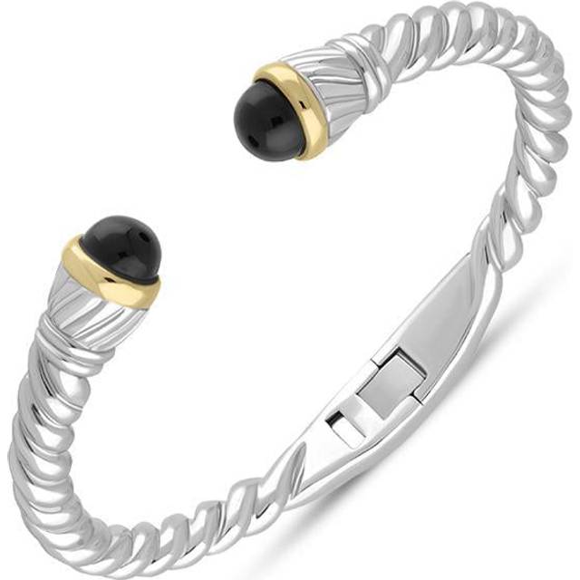 Sterling Silver Whitby Jet Bead Hinged Torc Twist Bangle