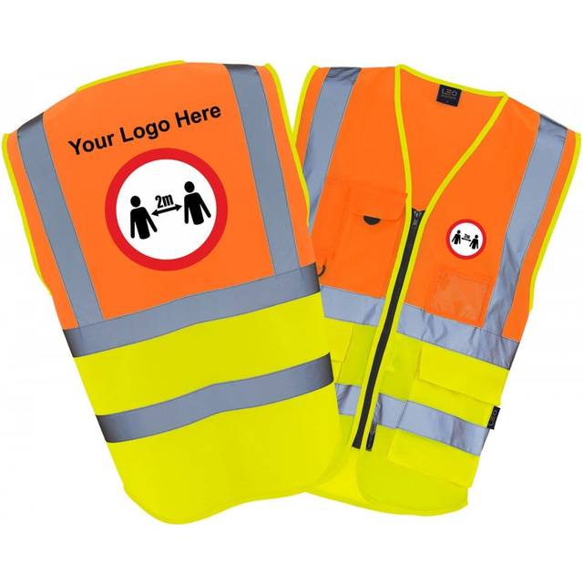 Gorilla Workwear Custom Logo / Social Distancing / Work Safe Class 2 Executive Hi Vis Vest COLOUR: Hi-Vis Orange/Hi-Vis Yellow, Size: 3XL