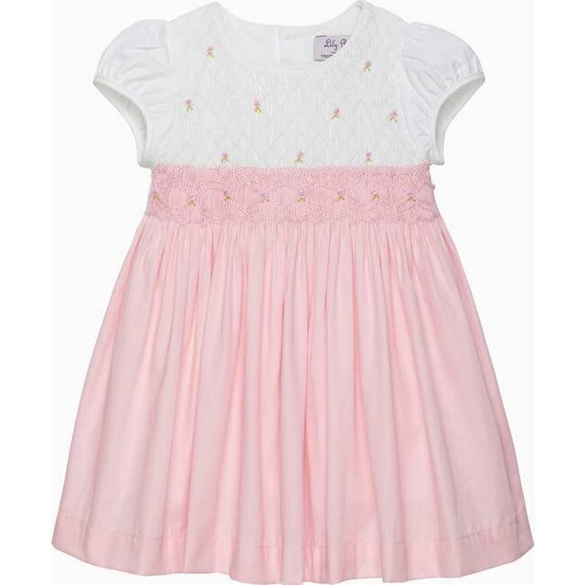 Trotters Kids' Cotton Rosebud Hand-Smocked Dress, Pink
