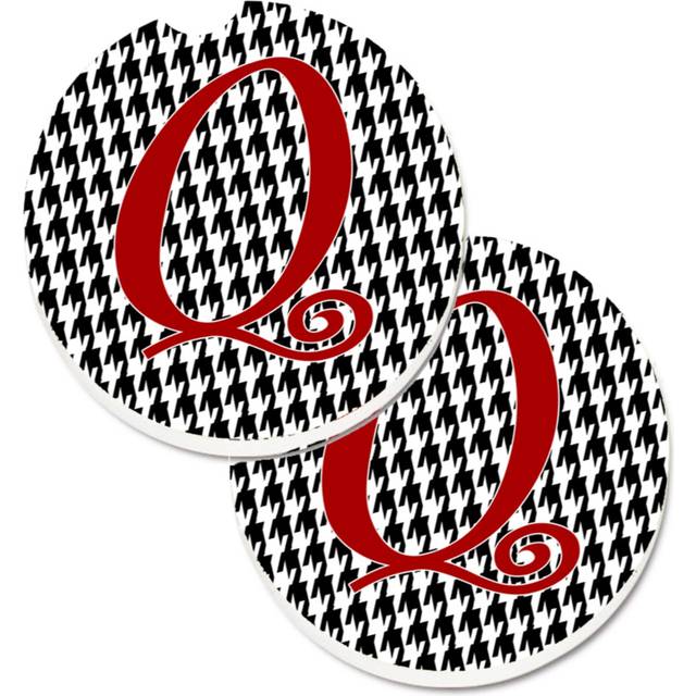 """""Caroline's Treasures Monogram Initial Q Houndstooth black Set of 2 Cup Holder Car Coasters CJ1035-QCARC  2.56  Multicolor"""""