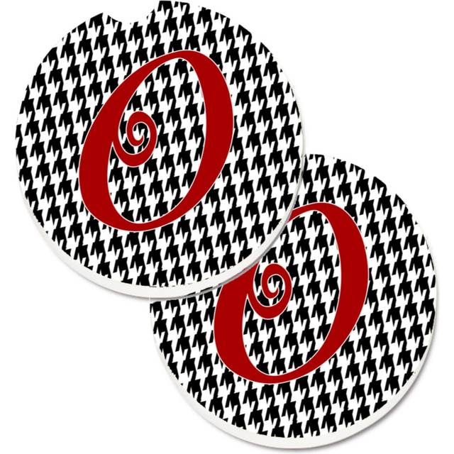 """""Caroline's Treasures Monogram Initial O Houndstooth black Set of 2 Cup Holder Car Coasters CJ1035-OCARC  2.56  Multicolor"""""