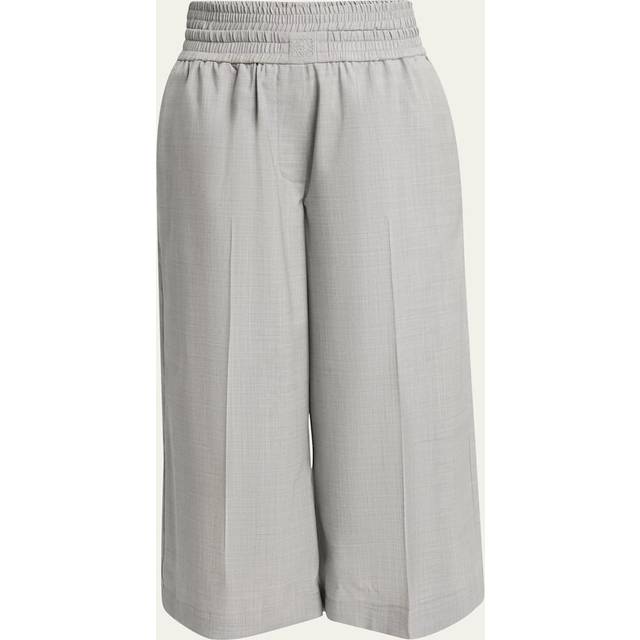 Cropped Wide Leg Wool Trousers - LIGHT GREY MELANGE - Large