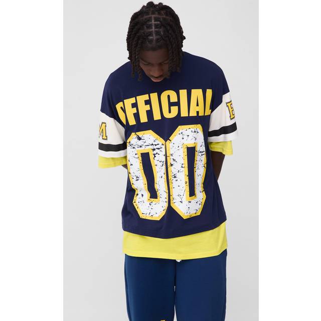 Oversized Official Faux Layer Varsity T-Shirt - Navy - L