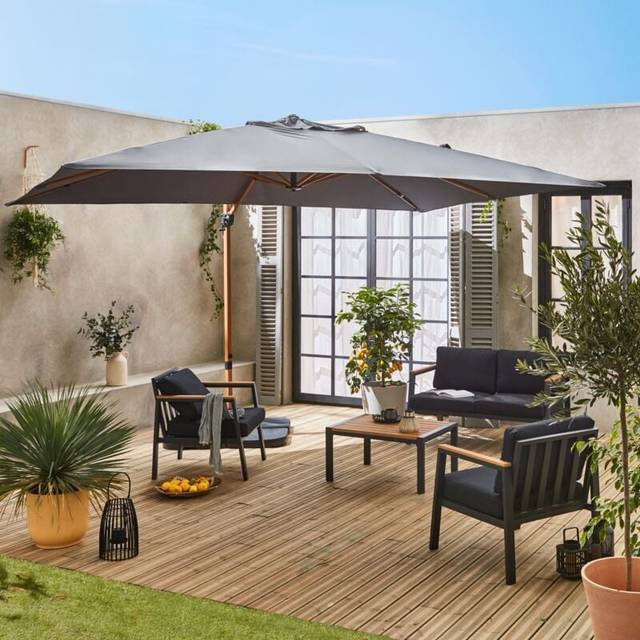 Sweeek - 3x4m rectangular cantilever parasol, Wimereux, Grey, 380x259x286 cm