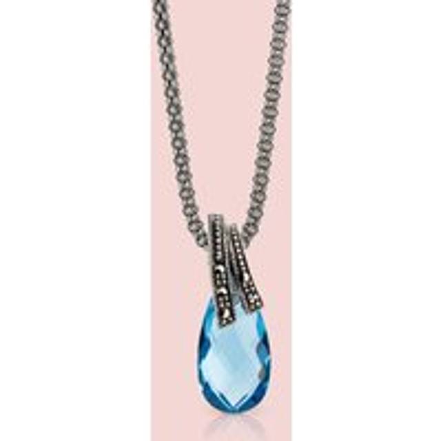 John Greed Signature Silver Marcasite & Blue Topaz CZ Fan Necklace For Women - blue/silver