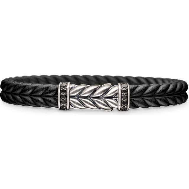 David Yurman - sterling silver Chevron diamond bracelet (9mm) - men - Sterling Silver/Black Diamond/Rubber - L