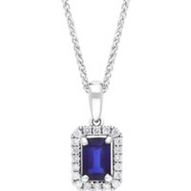 18ct White Gold 0.60ct Sapphire 0.14ct Diamond Pave Necklace