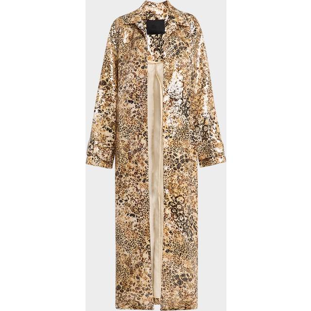Leopard Long Sequined Coat - LEOPARD - Small