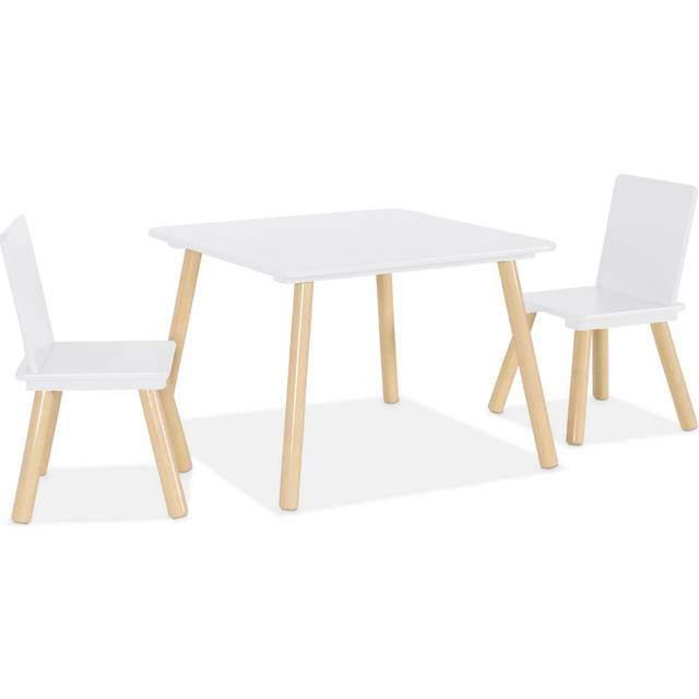 Square children's table pine wood 2 chairs, Judith, White, 60x60x43 cm